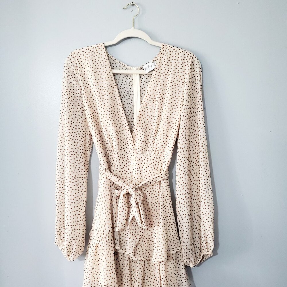 Polly Cream Polka Dot Wrap Romper Dress Sz US 10 Boho Ruffle Mini Tie Waist - Picture 5 of 11